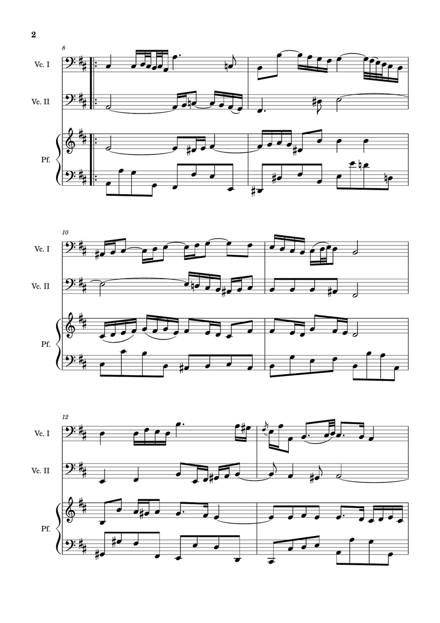 Air on the G String. For Violoncello Duet and Piano. Score and Parts. String Duet scores gallery preview page 2