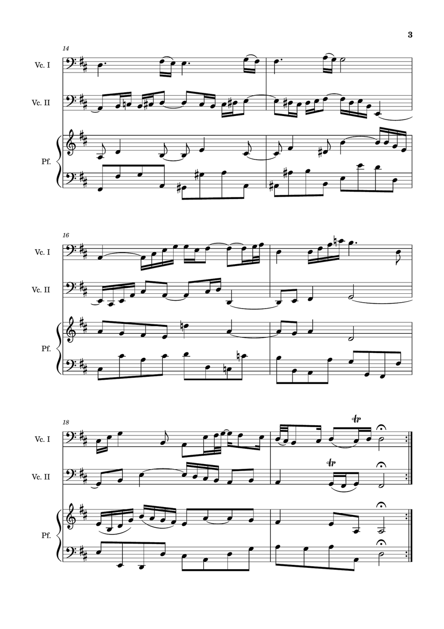 Air on the G String. For Violoncello Duet and Piano. Score and Parts. String Duet scores gallery preview page 3