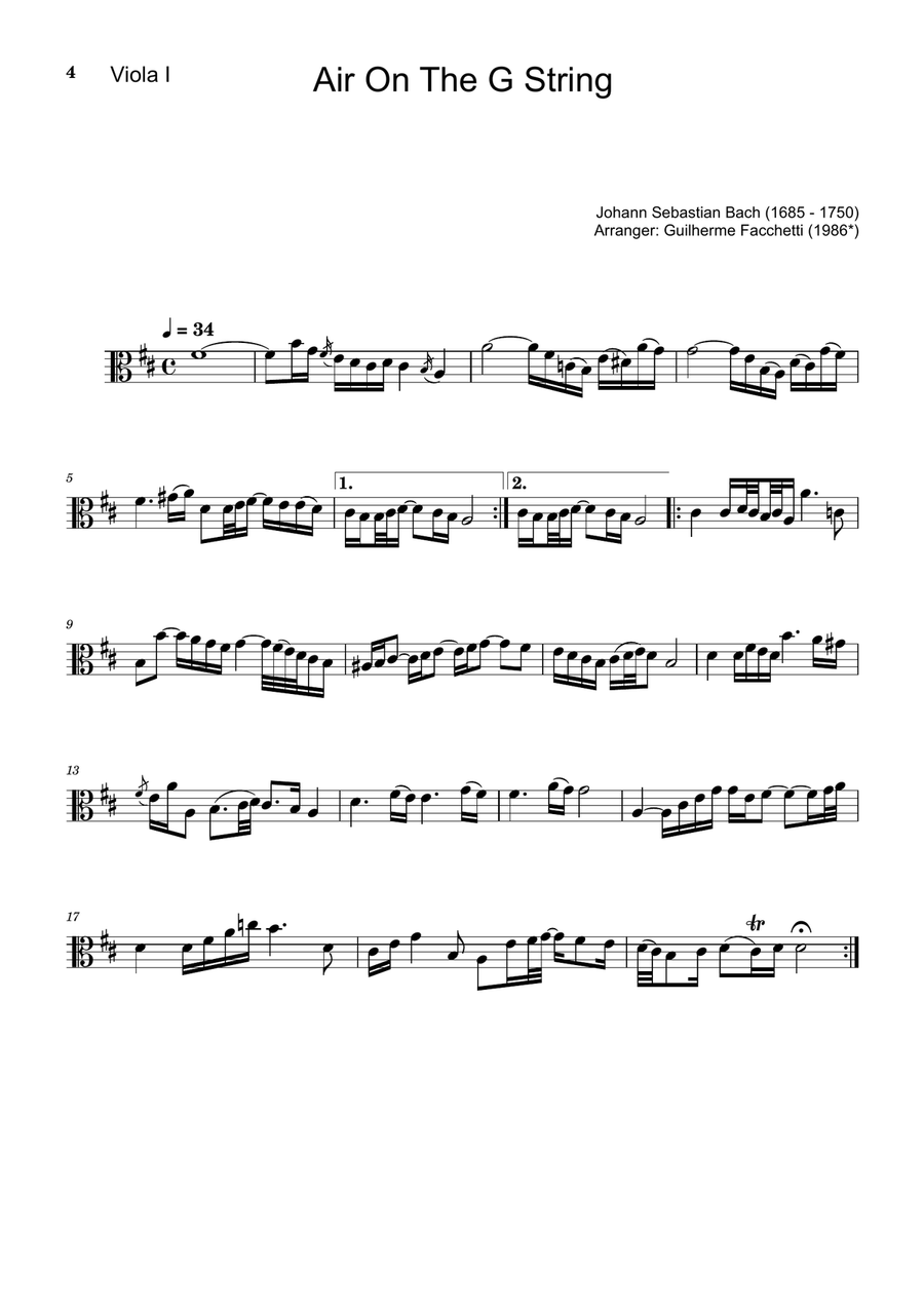 Air on the G String. For Viola Duet and Piano. Score and Parts. String Duet scores gallery preview page 4