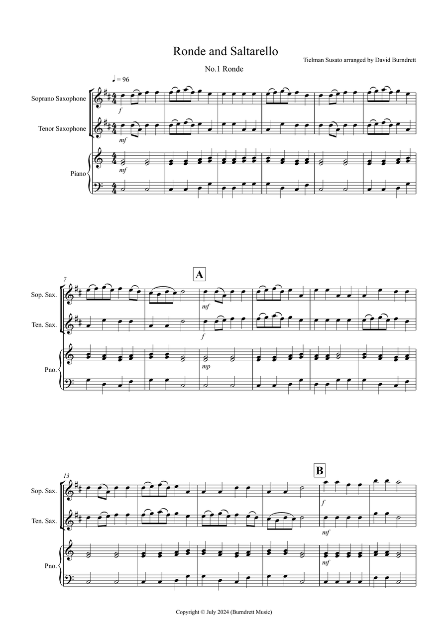 Ronde and Saltarello for Soprano and Tenor Saxophone Duet Woodwind Duet scores gallery preview page 1