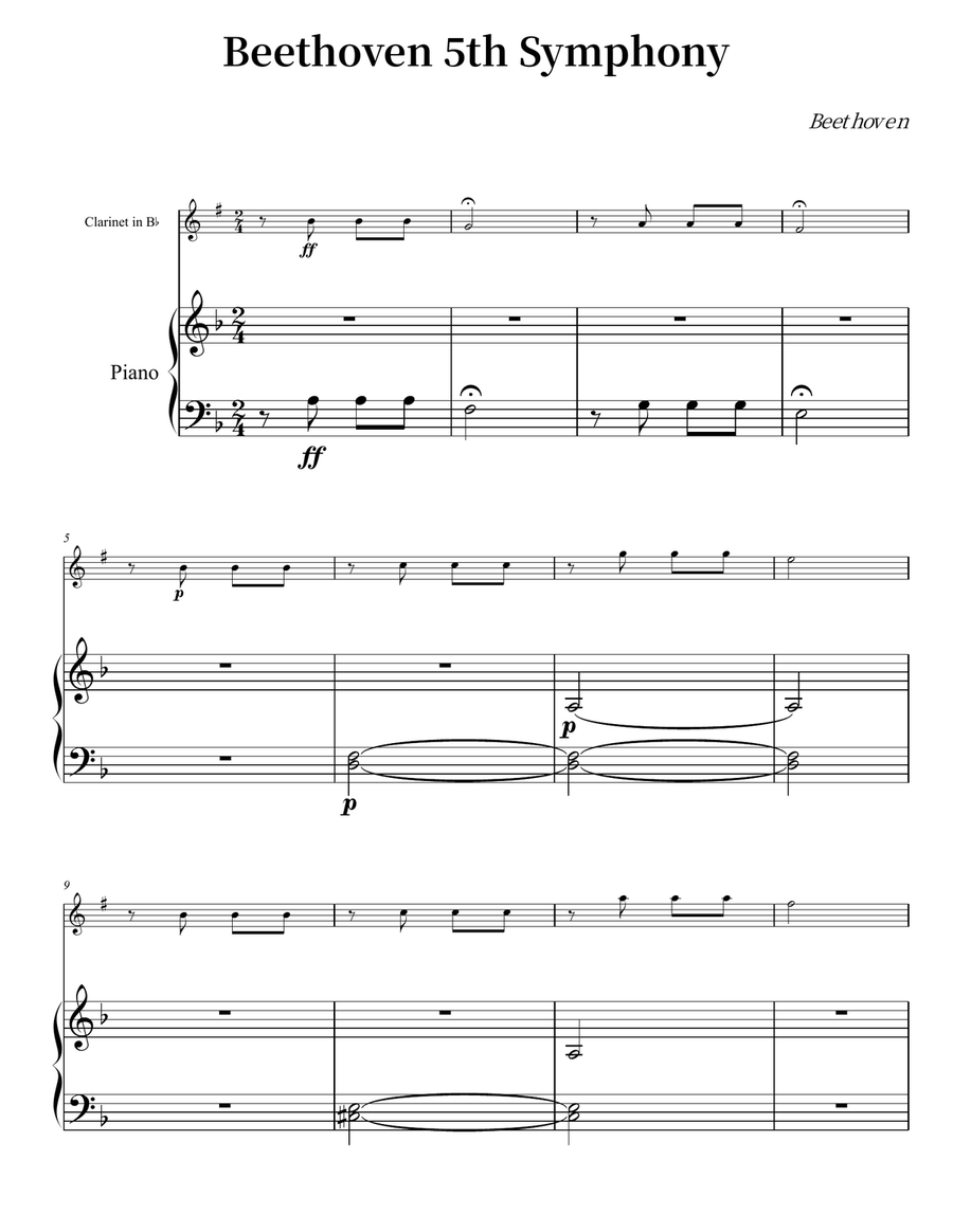 Beethoven 5th Symphony Beethoven 5th Symphony B-Flat Clarinet scores gallery preview page 1