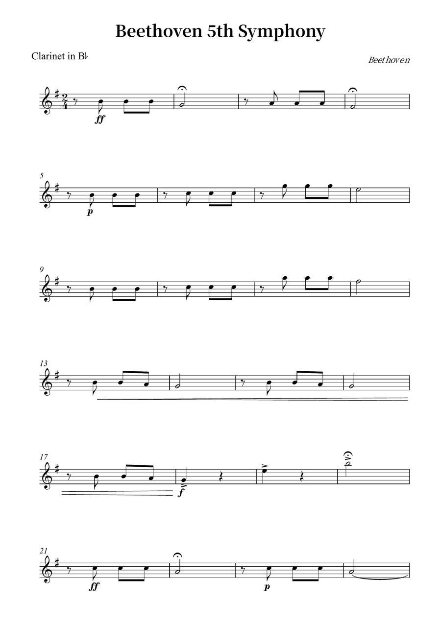 Beethoven 5th Symphony Beethoven 5th Symphony B-Flat Clarinet scores gallery preview page 5
