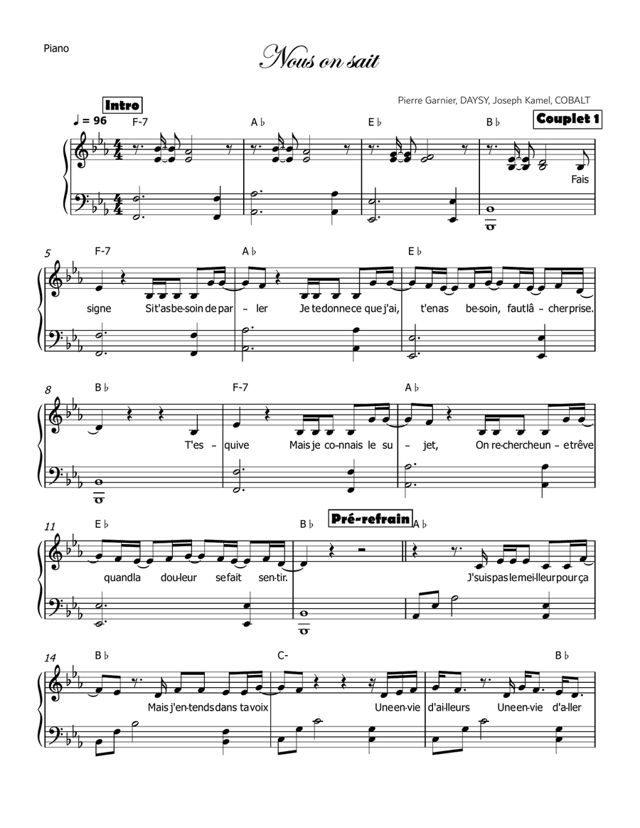Nous On Sait Nous On Sait Piano Solo scores gallery preview page 1