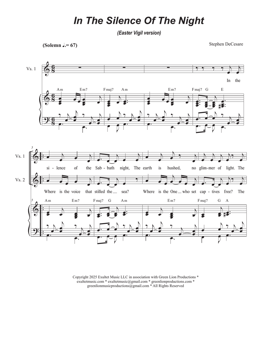 In The Silence Of The Night (Easter Vigil version) (Vocal Quartet - (SATB) 4-Part scores gallery preview page 1