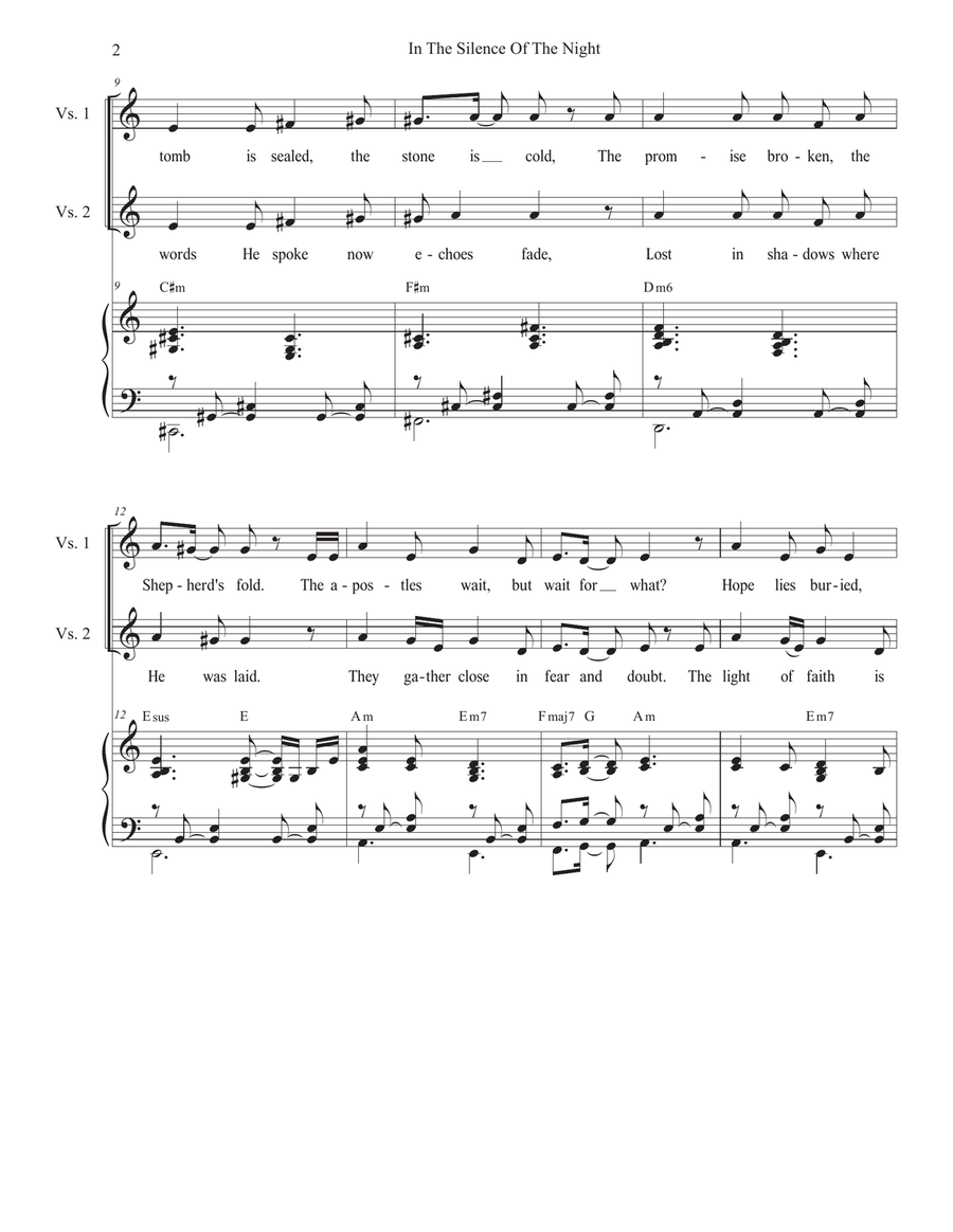 In The Silence Of The Night (Easter Vigil version) (Vocal Quartet - (SATB) 4-Part scores gallery preview page 2