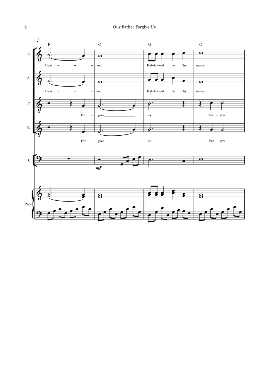 Our Father Forgive Us SATB cello or flute or violin and piano with parts pages 4-Part scores gallery preview page 2