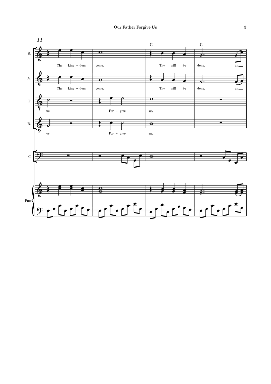 Our Father Forgive Us SATB cello or flute or violin and piano with parts pages 4-Part scores gallery preview page 3