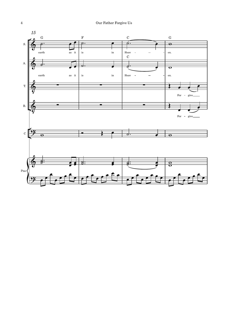 Our Father Forgive Us SATB cello or flute or violin and piano with parts pages 4-Part scores gallery preview page 4