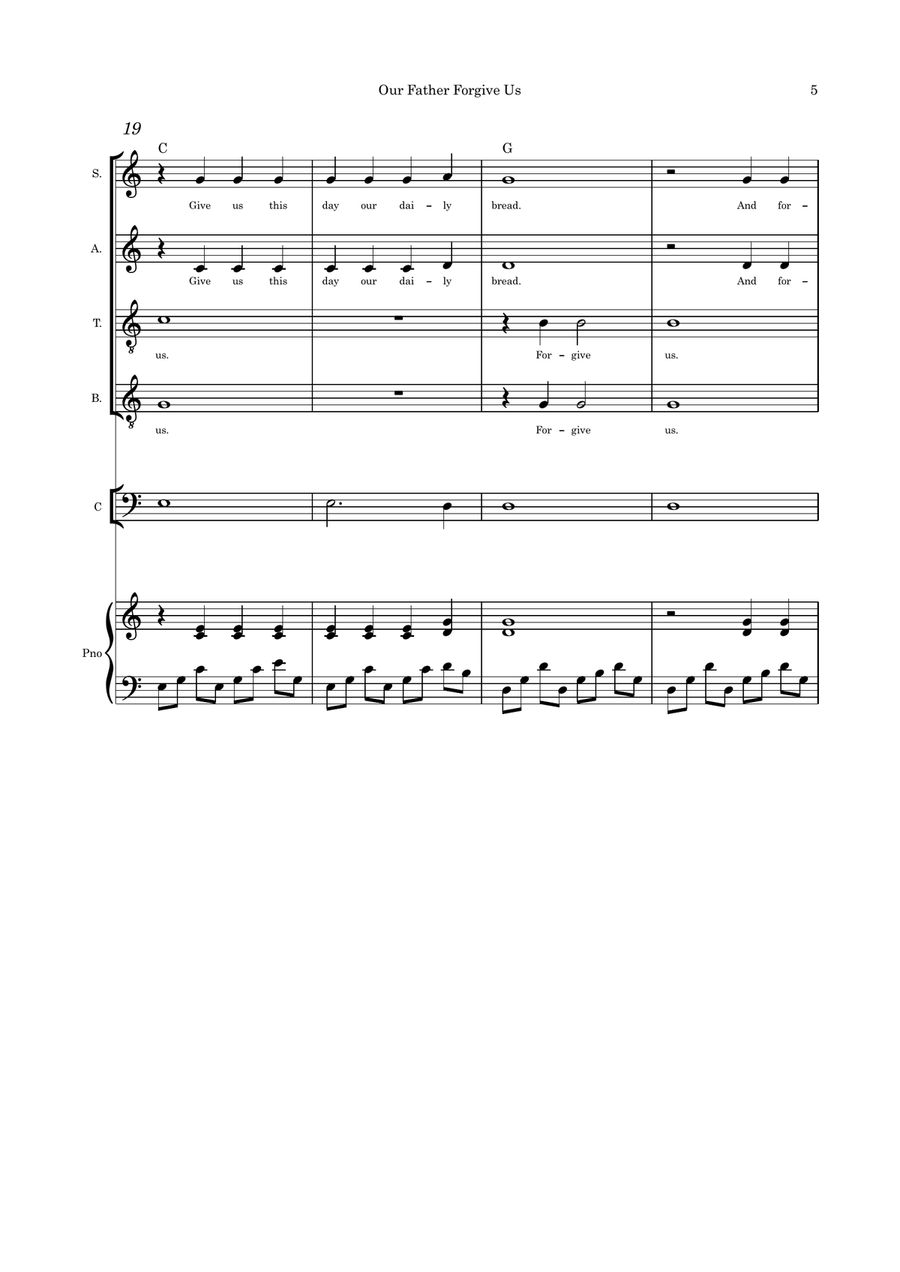 Our Father Forgive Us SATB cello or flute or violin and piano with parts pages 4-Part scores gallery preview page 5
