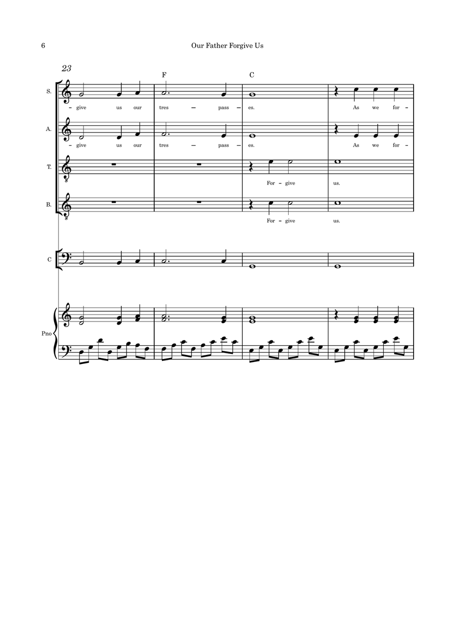 Our Father Forgive Us SATB cello or flute or violin and piano with parts pages 4-Part scores gallery preview page 6
