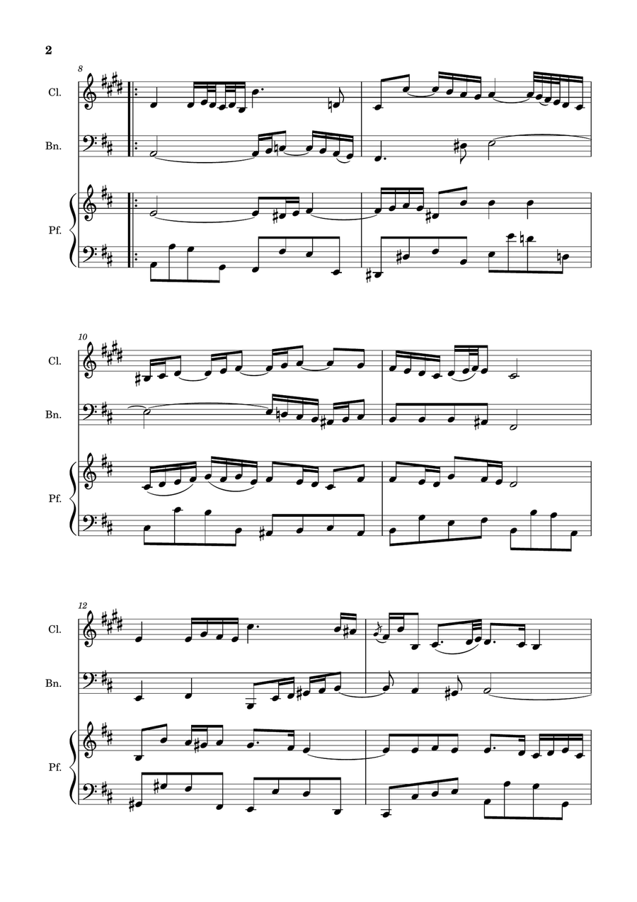 Air on the G String. For Clarinet, Bassoon and Piano. Score and Parts. Small Ensemble scores gallery preview page 2