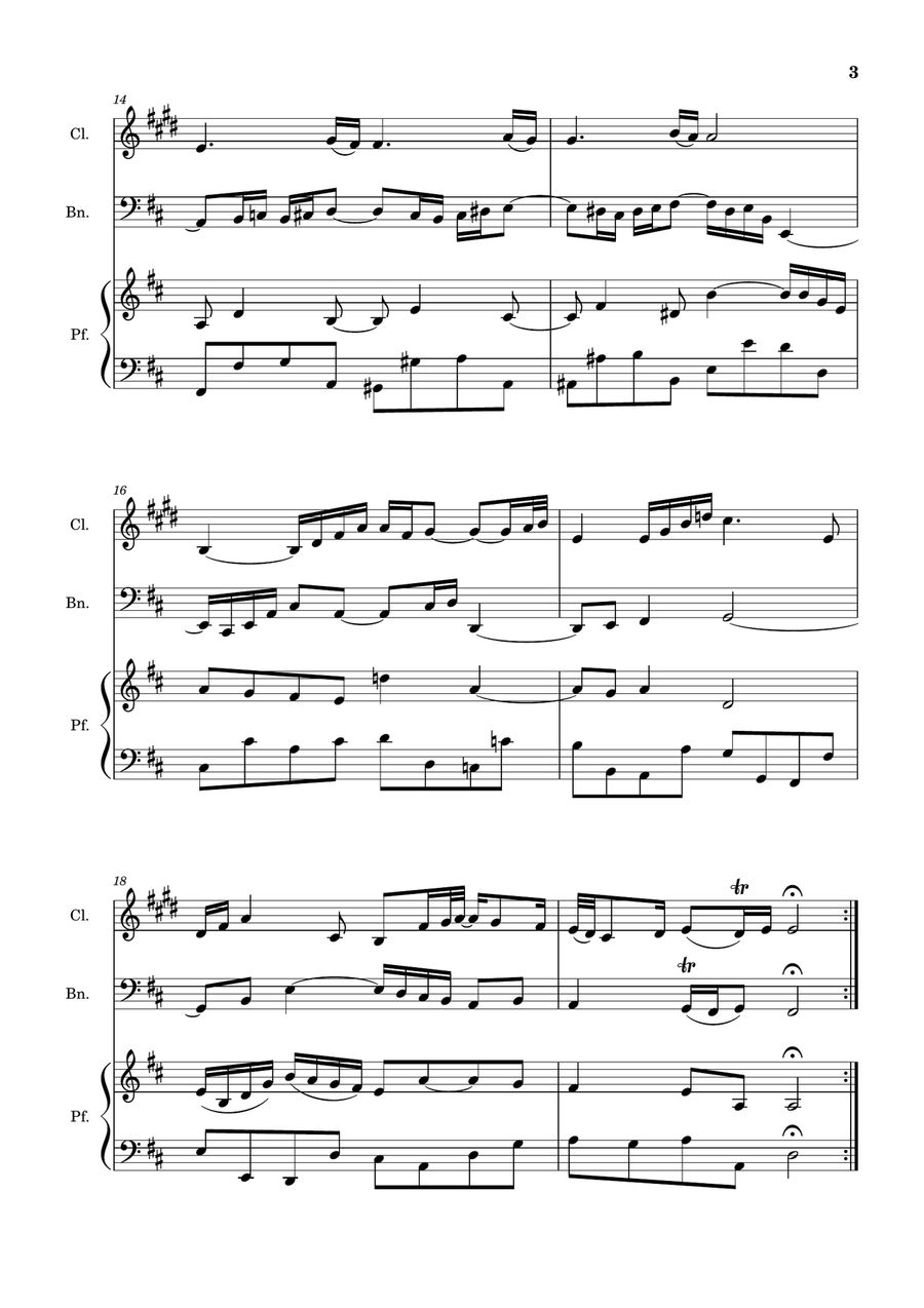 Air on the G String. For Clarinet, Bassoon and Piano. Score and Parts. Small Ensemble scores gallery preview page 3
