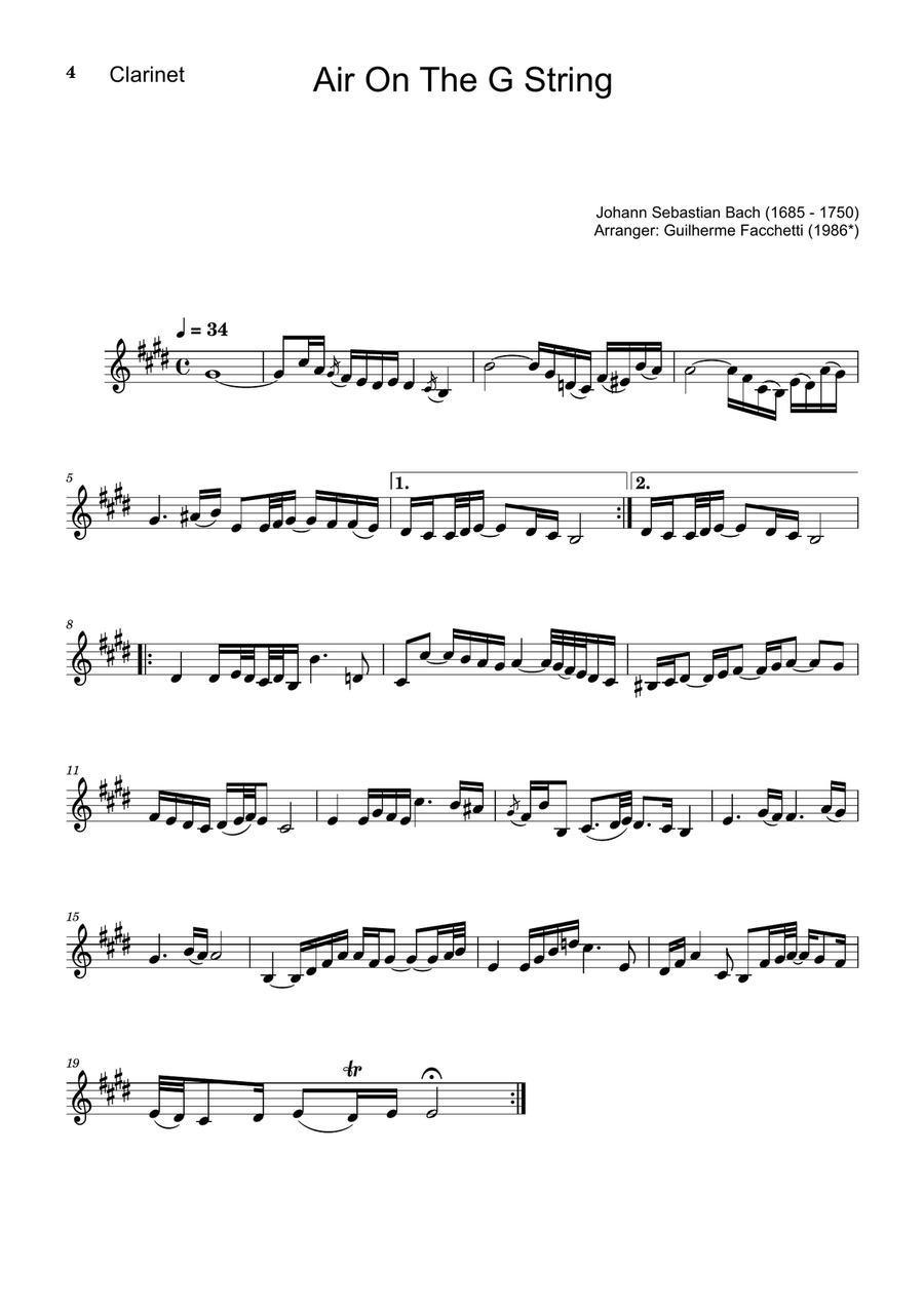Air on the G String. For Clarinet, Bassoon and Piano. Score and Parts. Small Ensemble scores gallery preview page 4