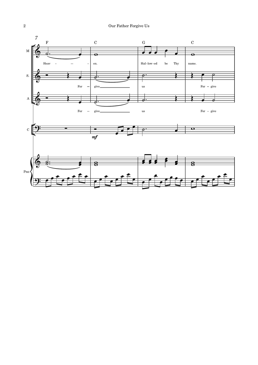 Our Father Forgive Us Trio optional instruments cello and piano with parts Small Ensemble scores gallery preview page 2