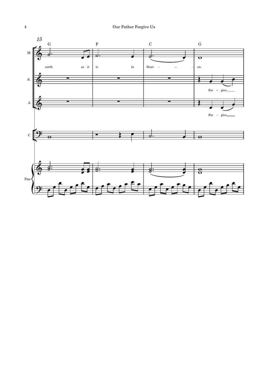 Our Father Forgive Us Trio optional instruments cello and piano with parts Small Ensemble scores gallery preview page 4