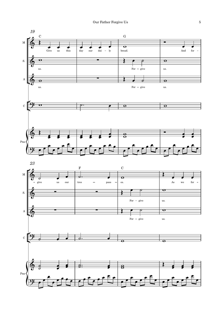 Our Father Forgive Us Trio optional instruments cello and piano with parts Small Ensemble scores gallery preview page 5