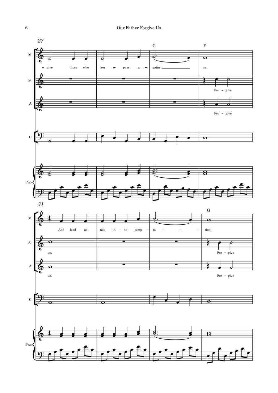 Our Father Forgive Us Trio optional instruments cello and piano with parts Small Ensemble scores gallery preview page 6