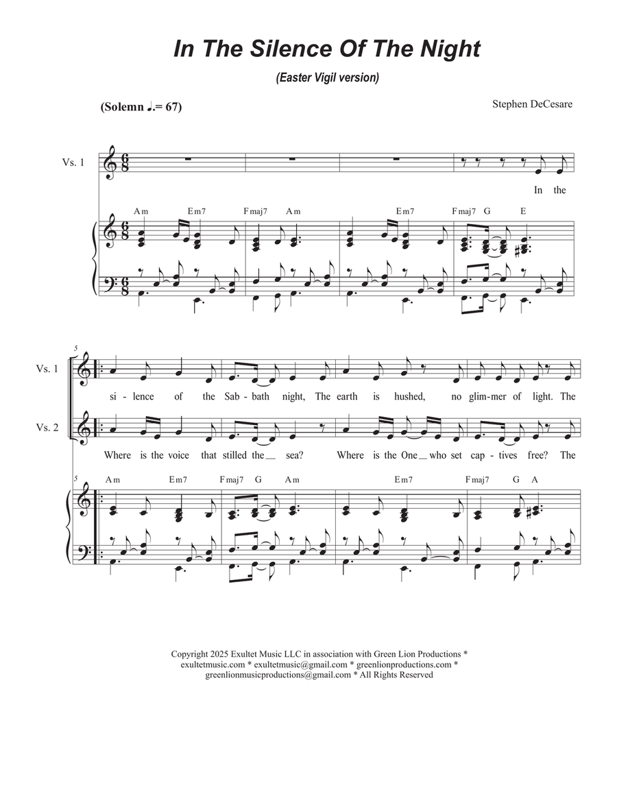 In The Silence Of The Night (Easter Vigil version) (Duet for Soprano and Tenor solo) Tenor Voice scores gallery preview page 1