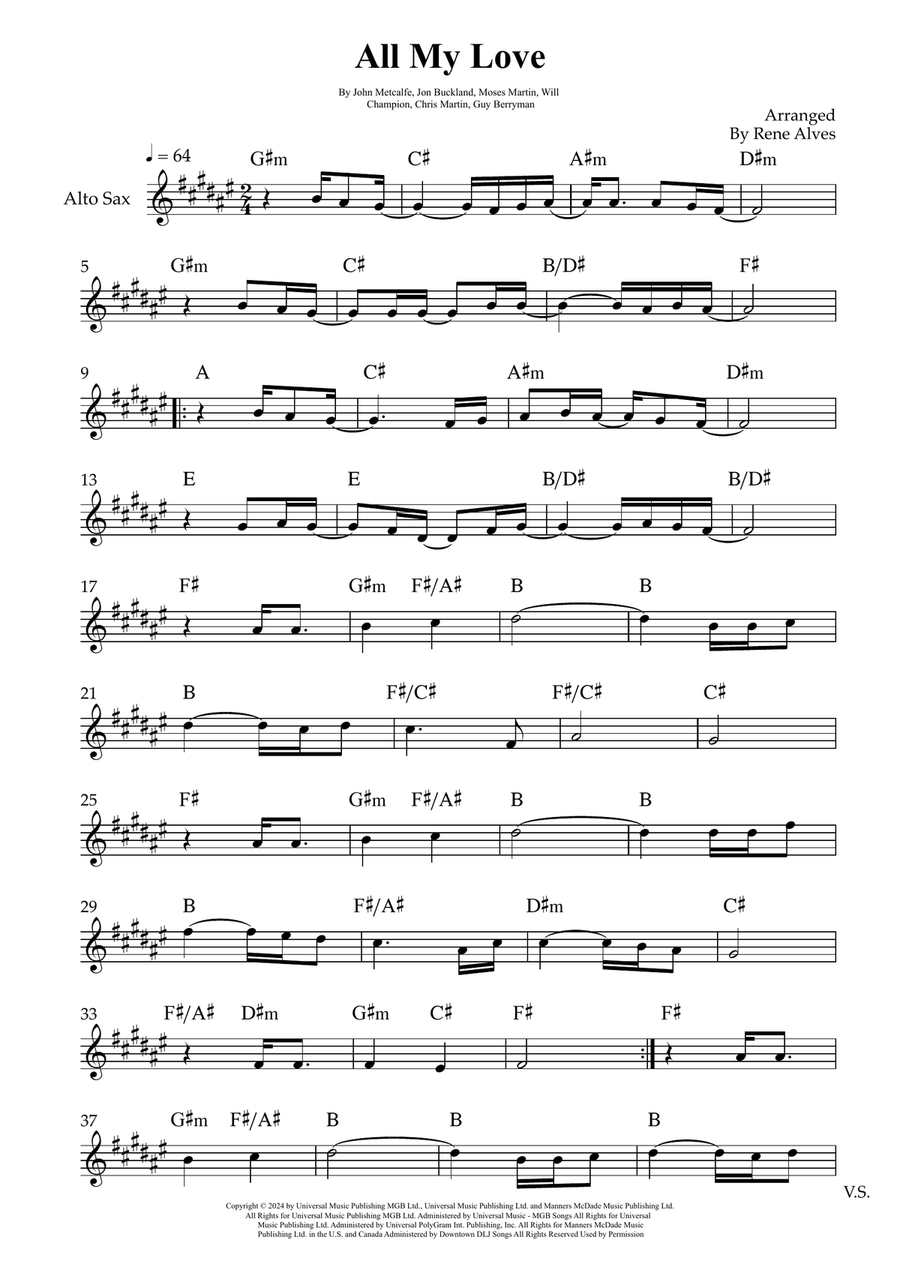 All My Love All My Love Alto Saxophone scores gallery preview page 1