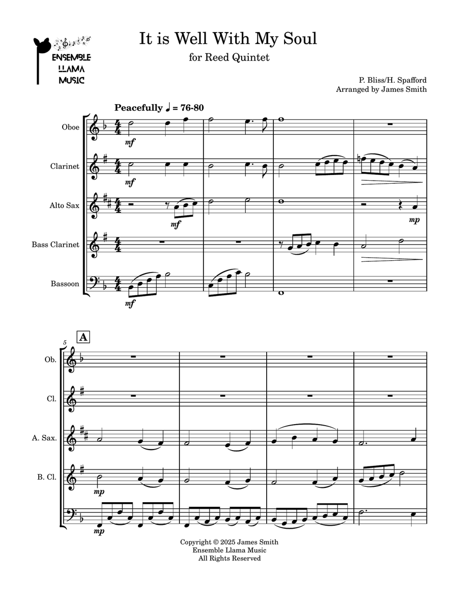 It Is Well With My Soul for Reed Quintet Woodwind Ensemble scores gallery preview page 1