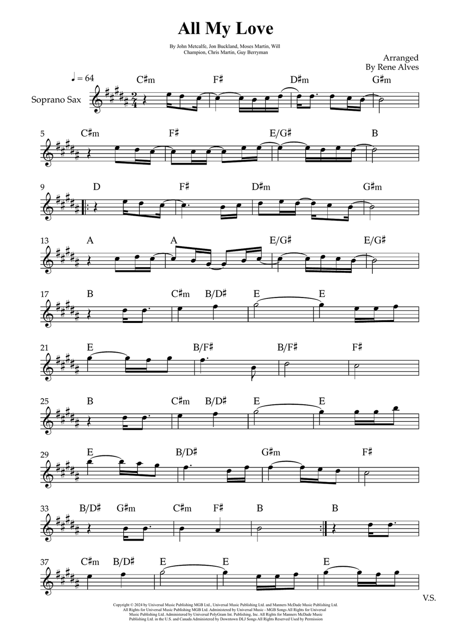All My Love All My Love Soprano Saxophone scores gallery preview page 1