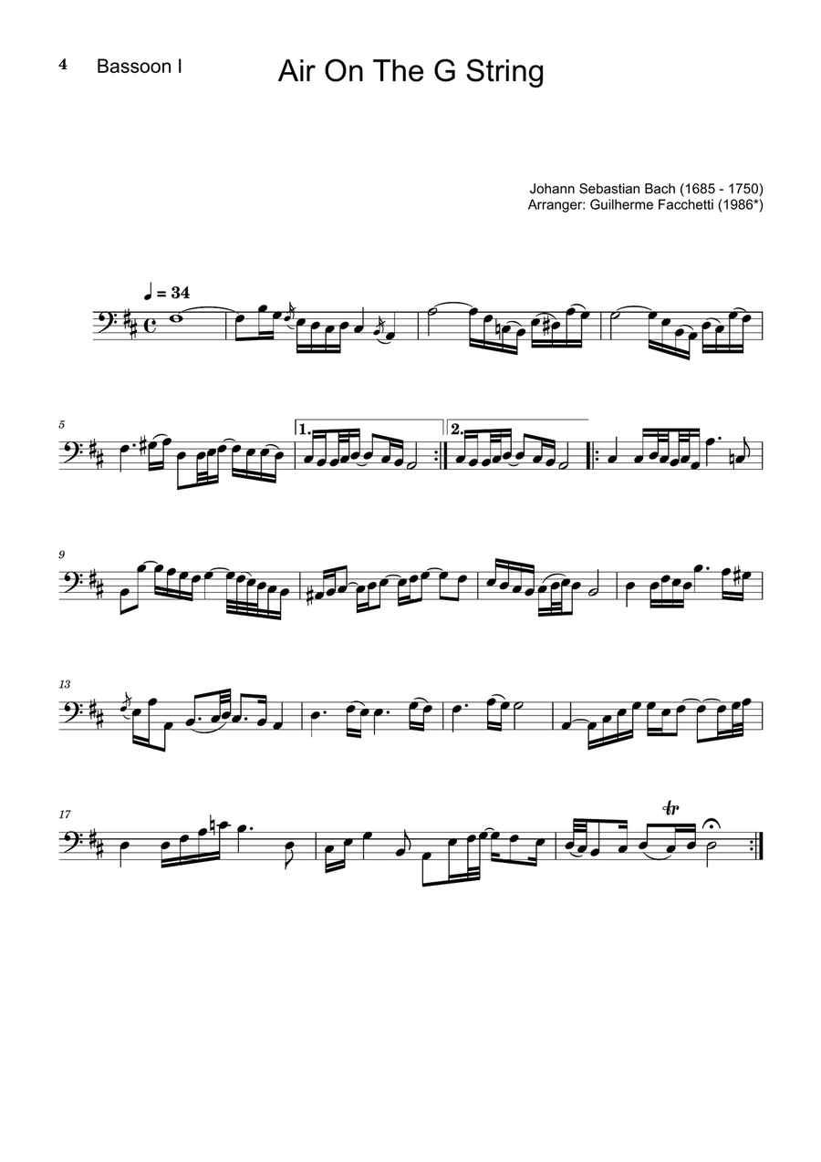 Air on the G String. For Bassoon Duet and Piano. Score and Parts. Small Ensemble scores gallery preview page 4