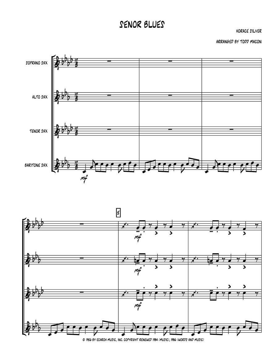 Senor Blues Saxophone Quartet scores gallery preview page 2