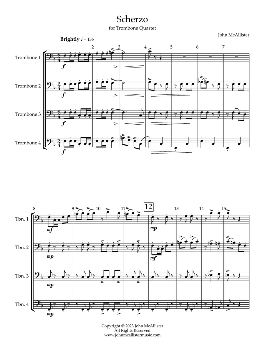 Scherzo - for trombone quartet Brass Quartet scores gallery preview page 2
