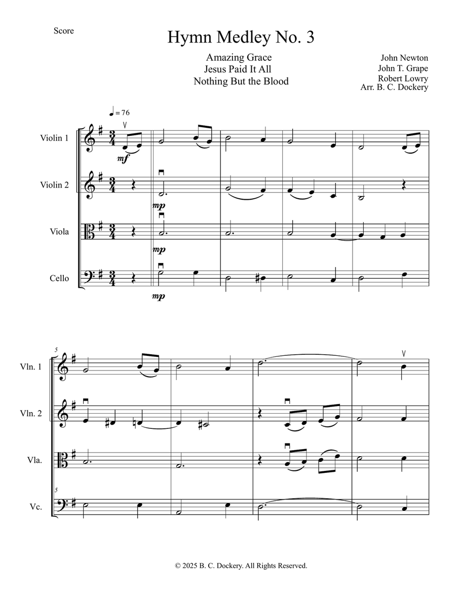 Hymn Medley No. 3 (String Quartet) String Quartet scores gallery preview page 1