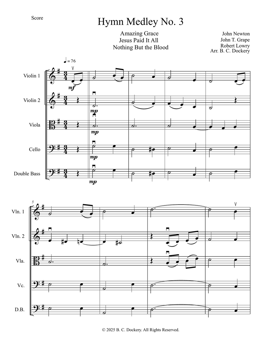 Hymn Medley No. 3 (String Orchestra or Quintet) String Orchestra scores gallery preview page 1