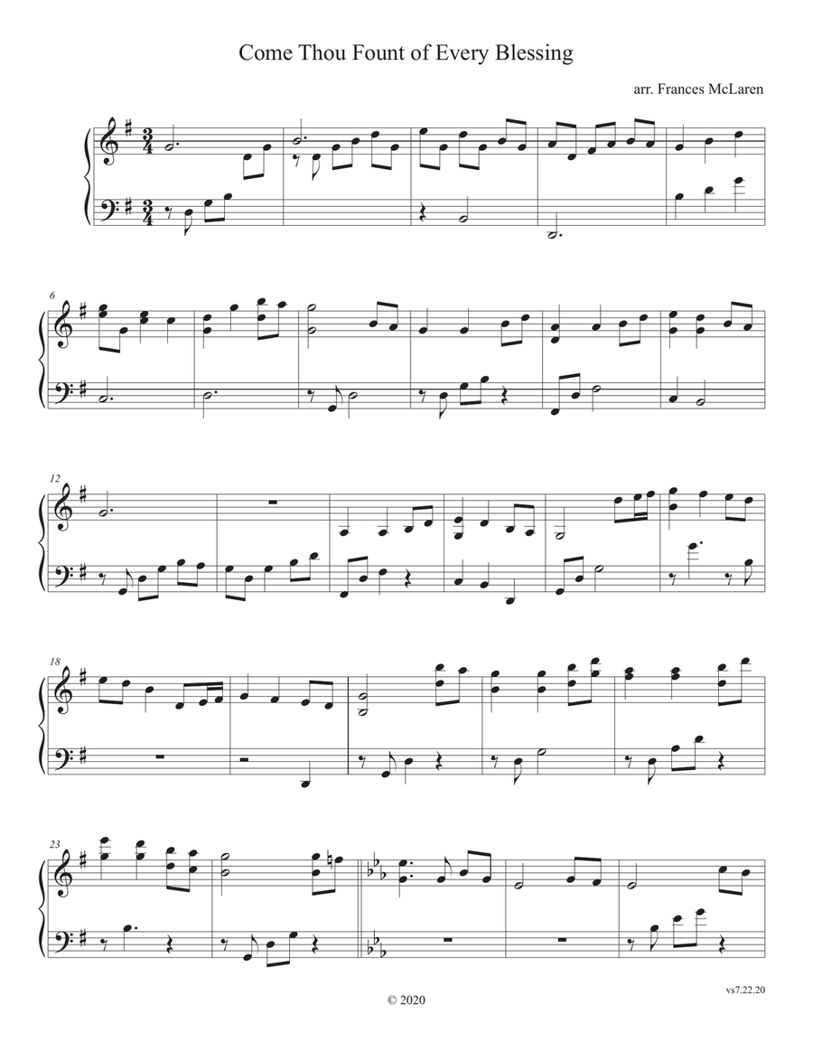 Come Thou Fount of Every Blessing Piano Solo scores gallery preview page 1