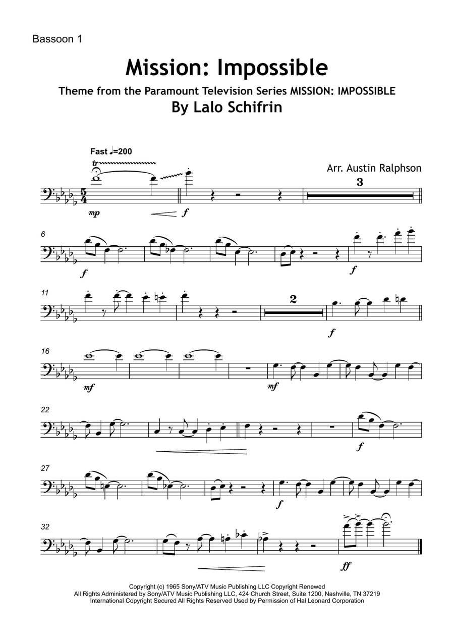 Mission: Impossible Theme Bassoon Quartet scores gallery preview page 3