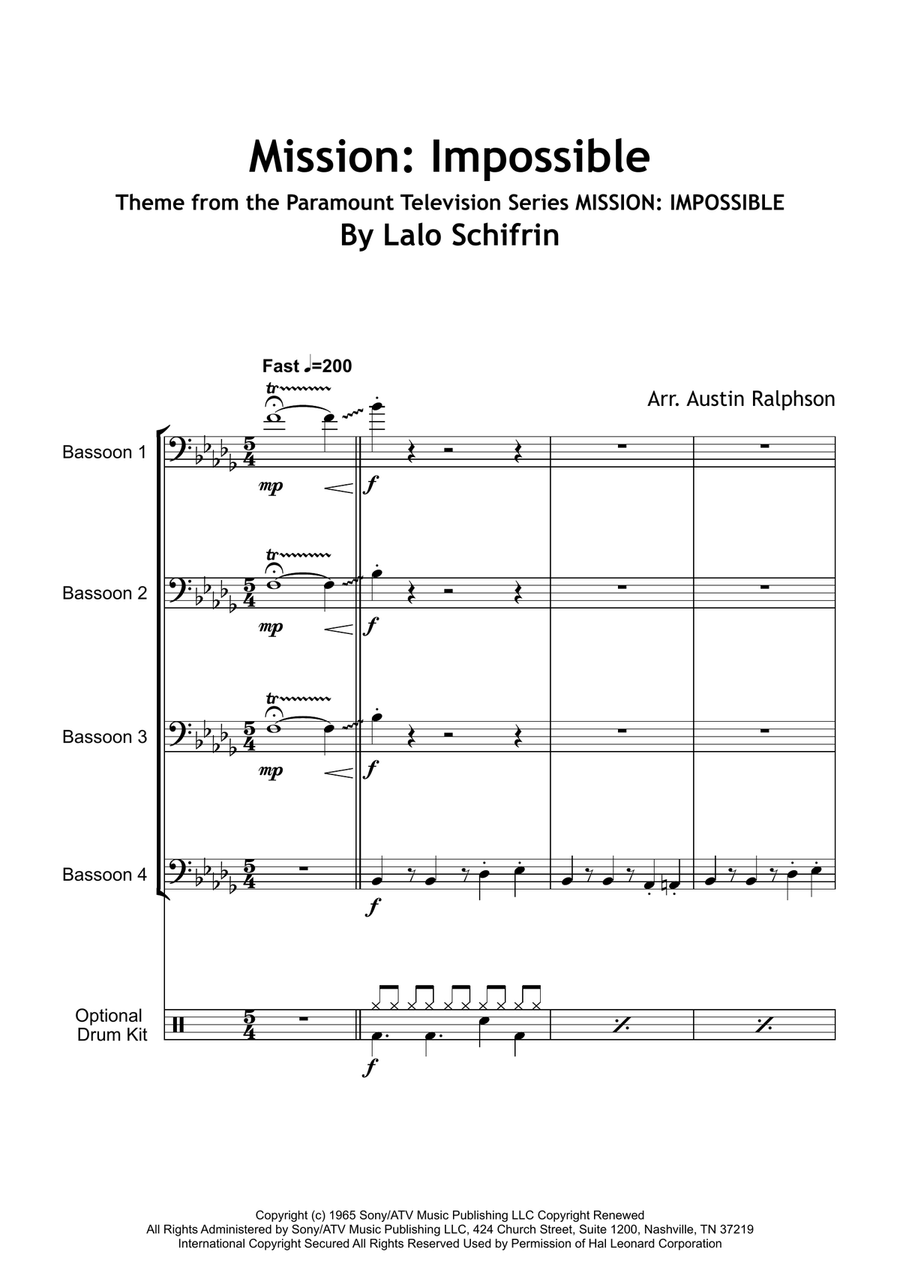 Mission: Impossible Theme Bassoon Quartet scores gallery preview page 4