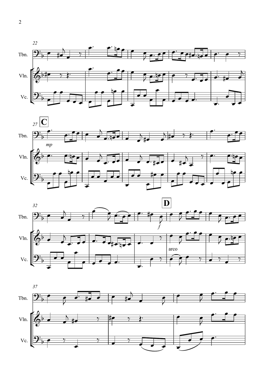 Greensleeves for Trombone, Violin and Cello Trio Trombone Trio scores gallery preview page 2