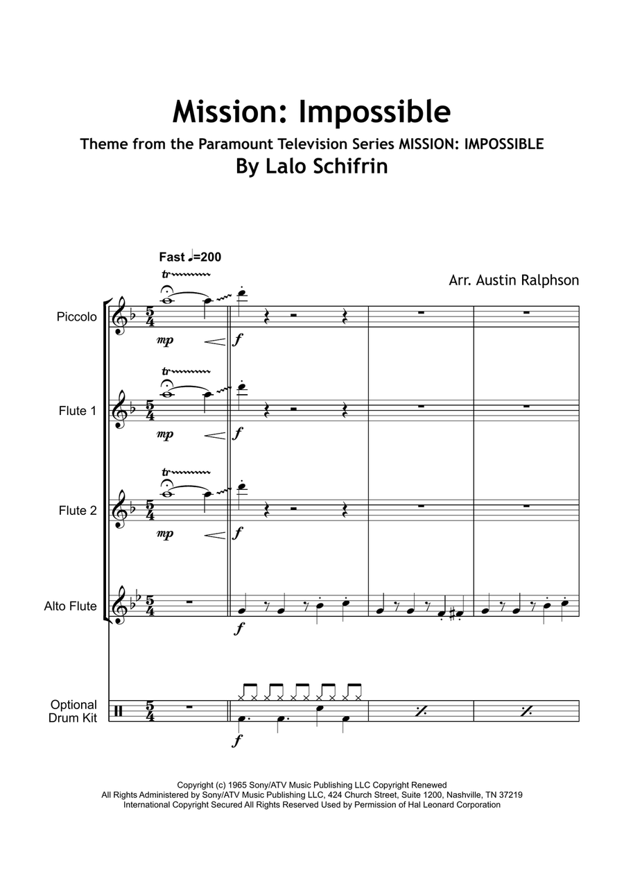 Mission: Impossible Theme Flute Quartet scores gallery preview page 4