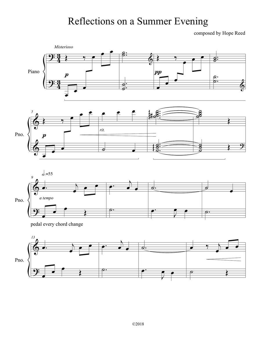 Reflections on a Summer Evening Piano, Vocal scores gallery preview page 1
