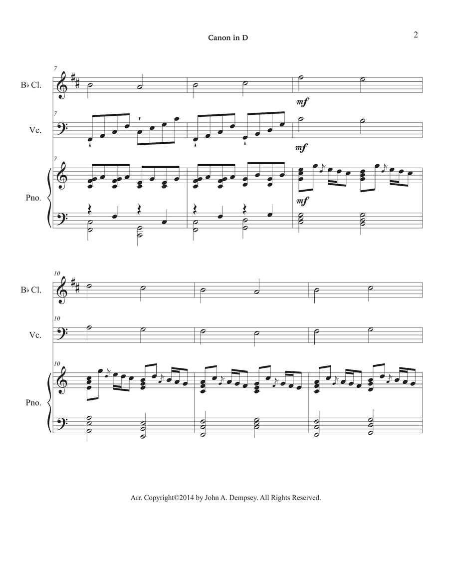 Canon in D (in C major): Trio for Clarinet, Cello and Piano Small Ensemble scores gallery preview page 6