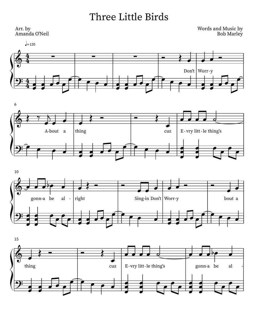 Three Little Birds Three Little Birds Piano, Vocal scores gallery preview page 1