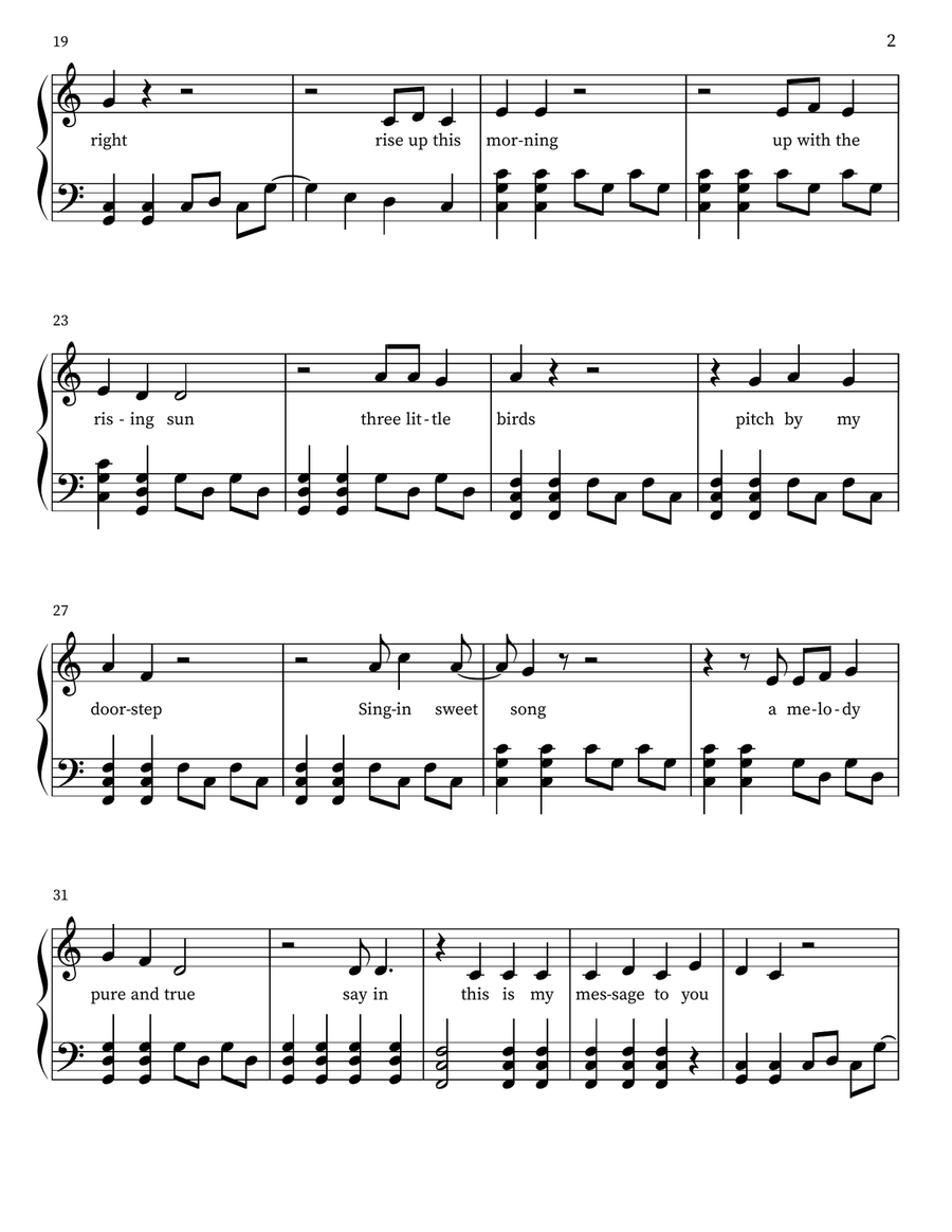 Three Little Birds Three Little Birds Piano, Vocal scores gallery preview page 2