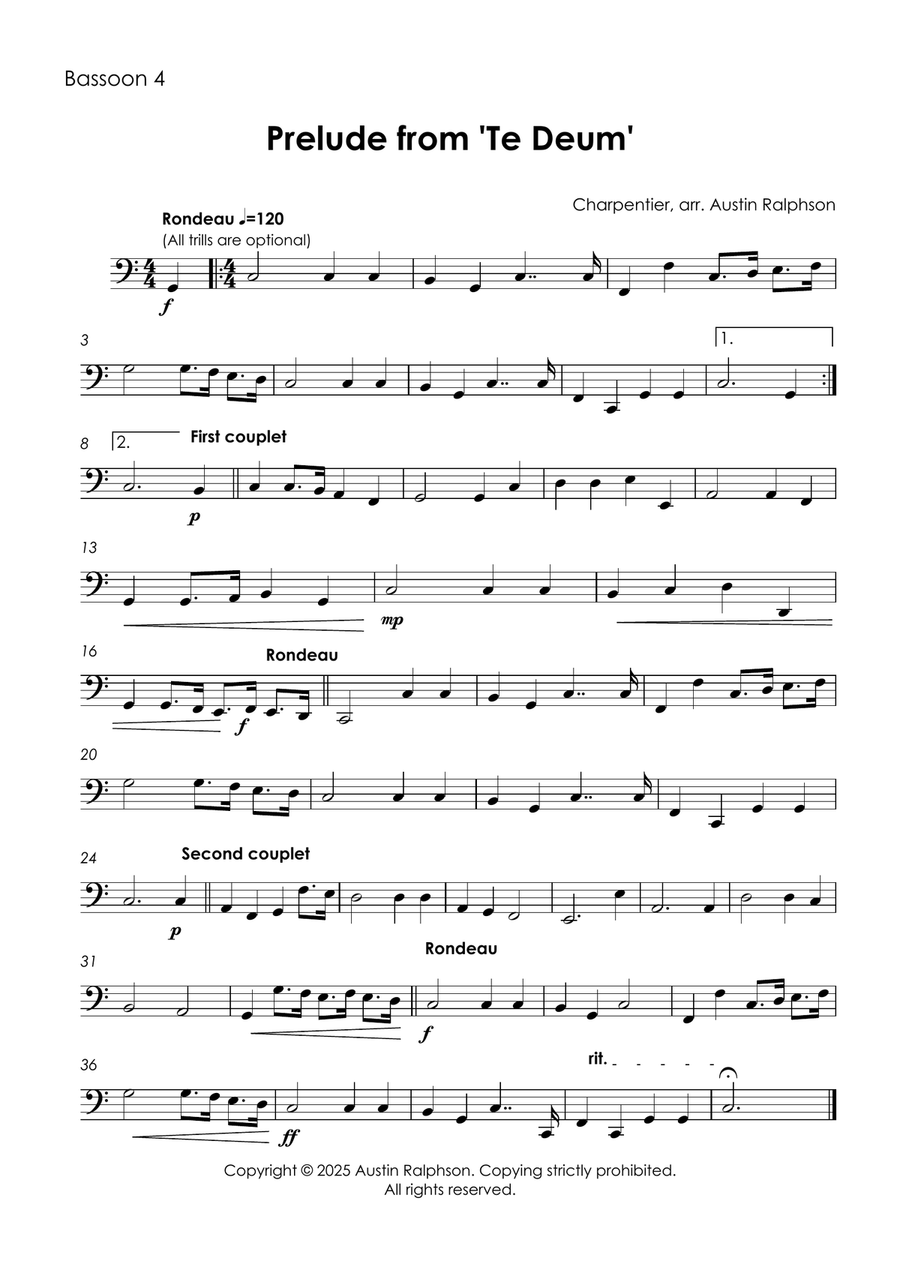 Prelude (Rondeau) from Te Deum - bassoon quartet Bassoon Quartet scores gallery preview page 5