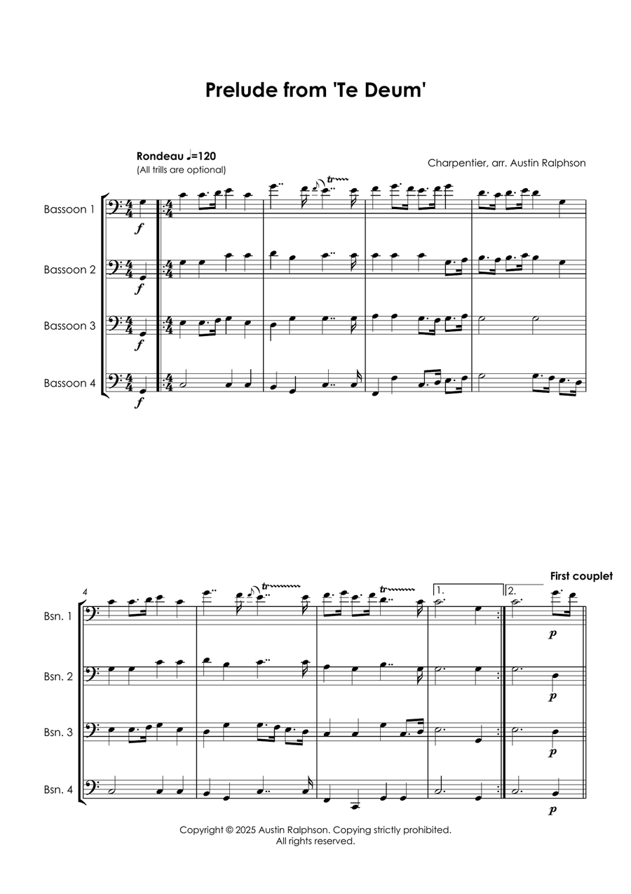 Prelude (Rondeau) from Te Deum - bassoon quartet Bassoon Quartet scores gallery preview page 6