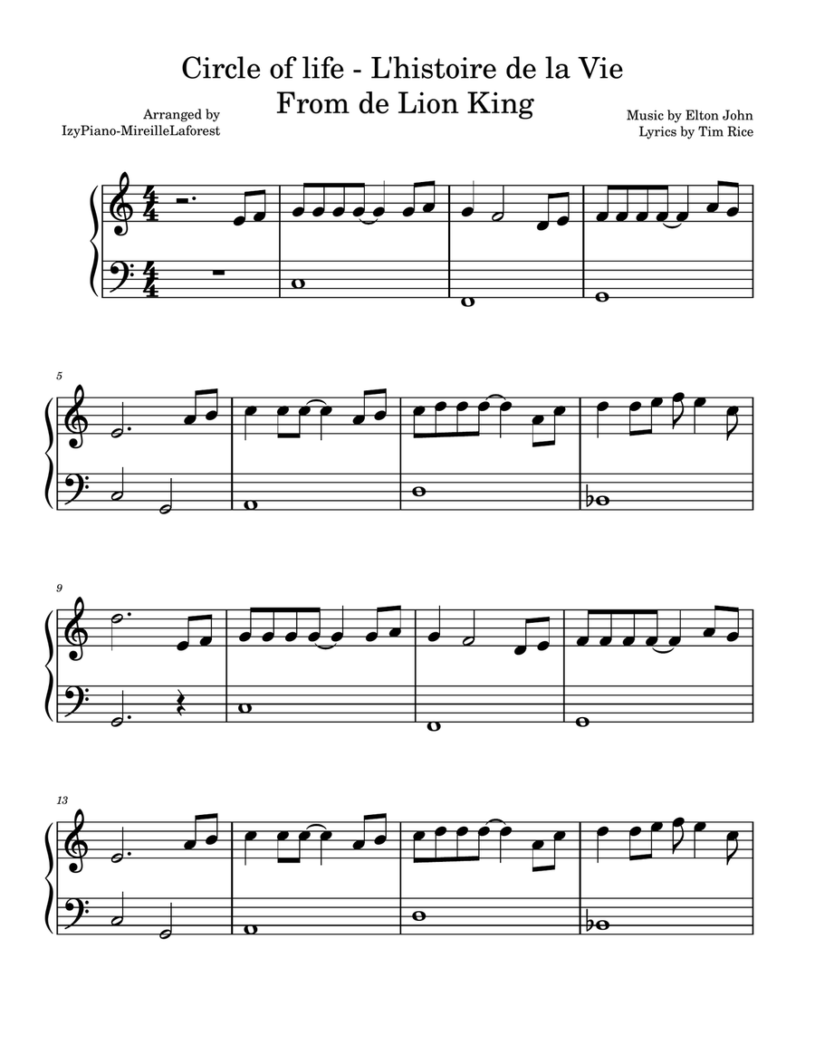 Circle Of Life Circle Of Life Easy Piano scores gallery preview page 1