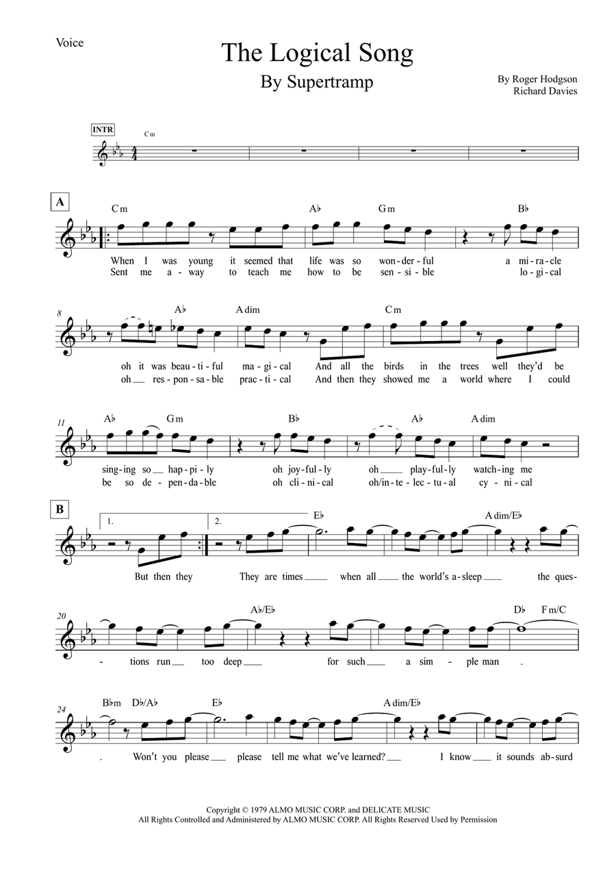The Logical Song Piano scores gallery preview page 1