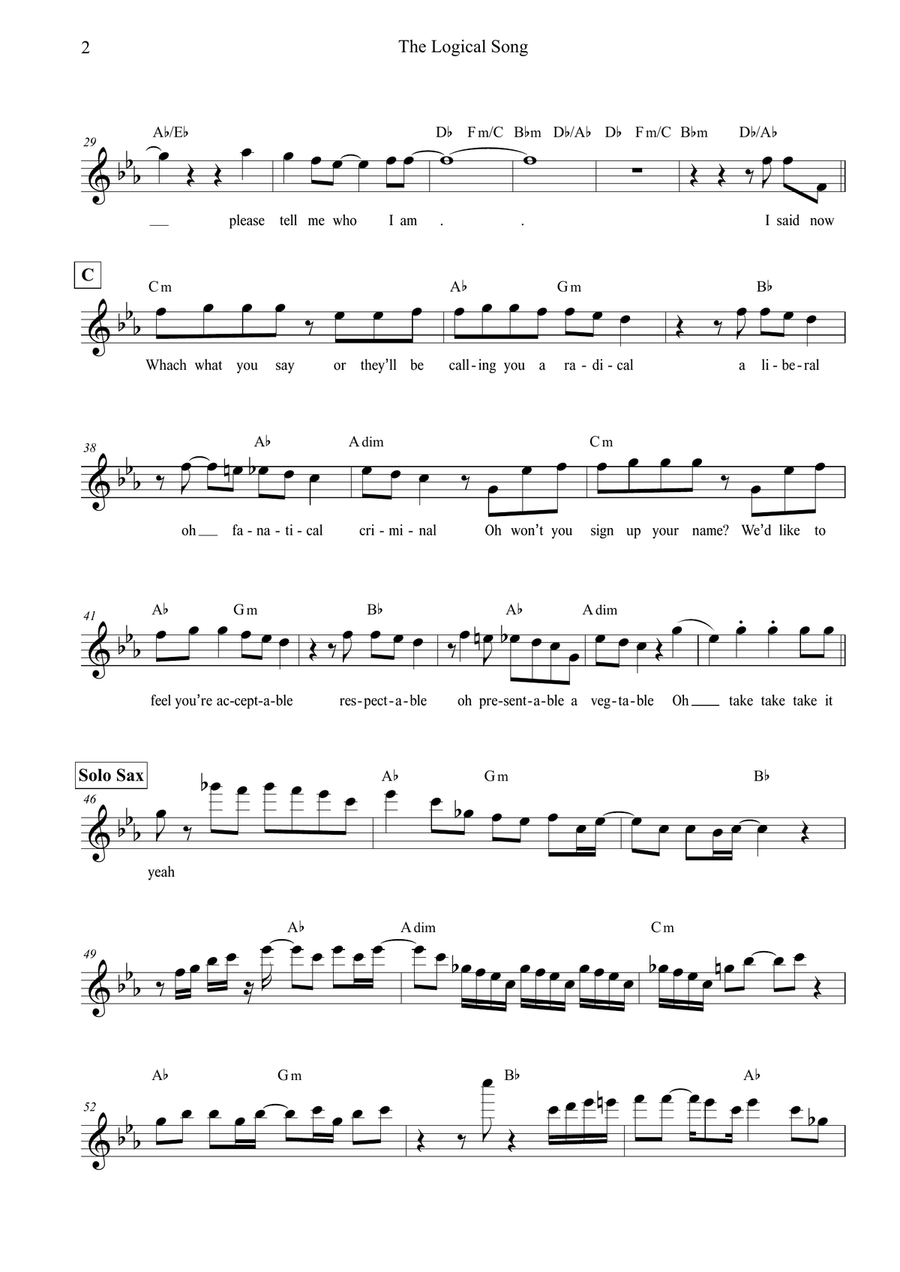 The Logical Song Piano scores gallery preview page 2