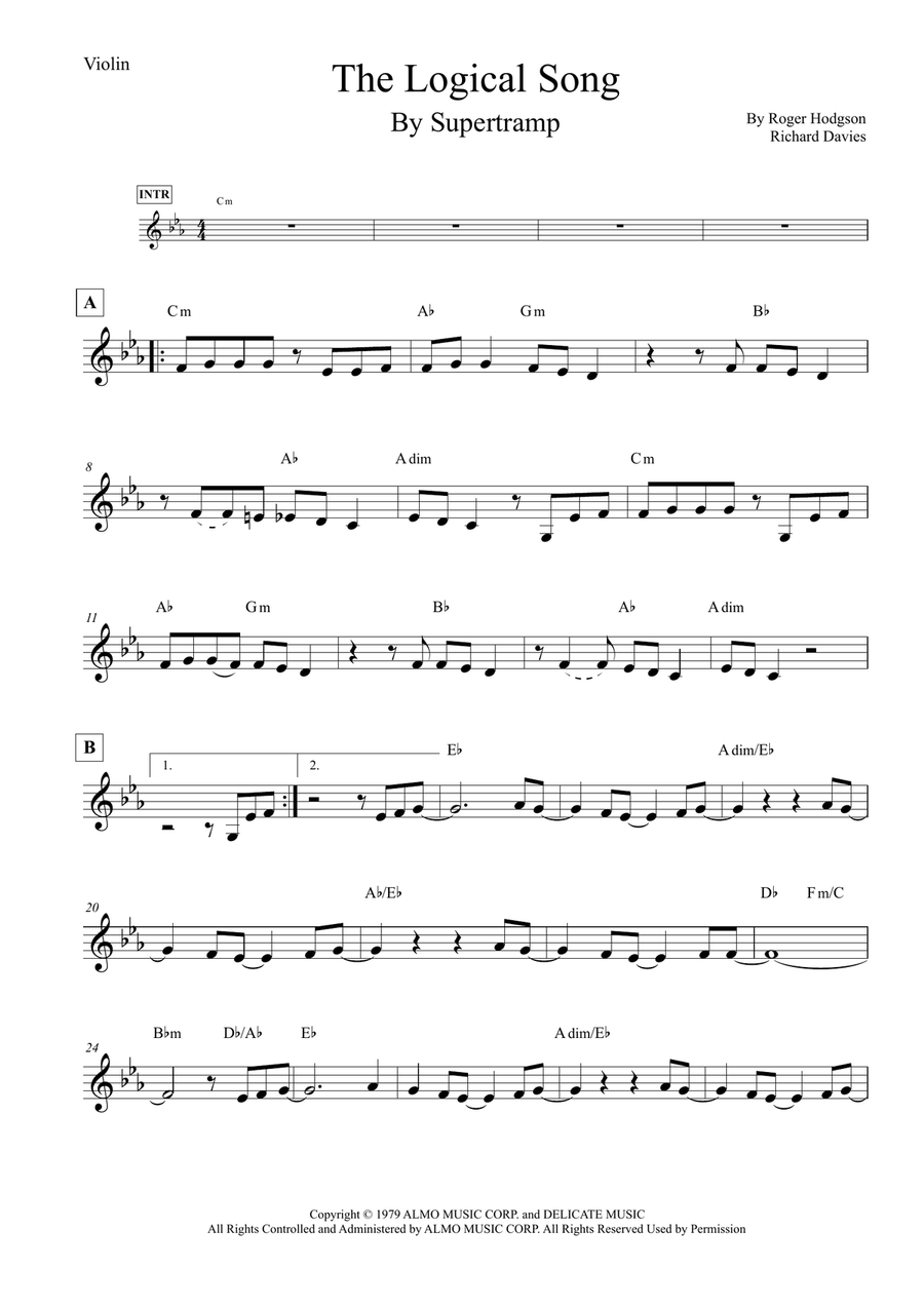 The Logical Song Violin Solo scores gallery preview page 1