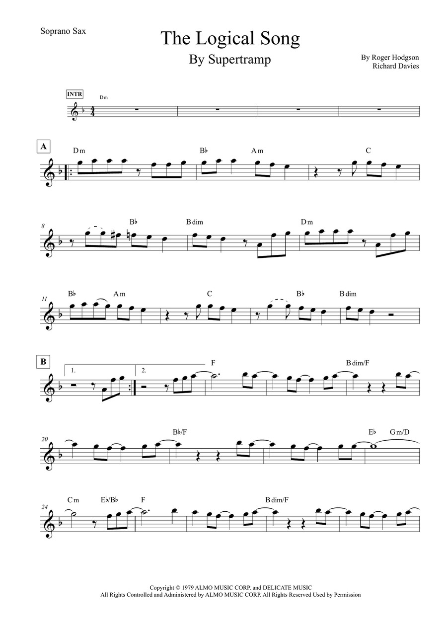 The Logical Song Soprano Saxophone scores gallery preview page 1