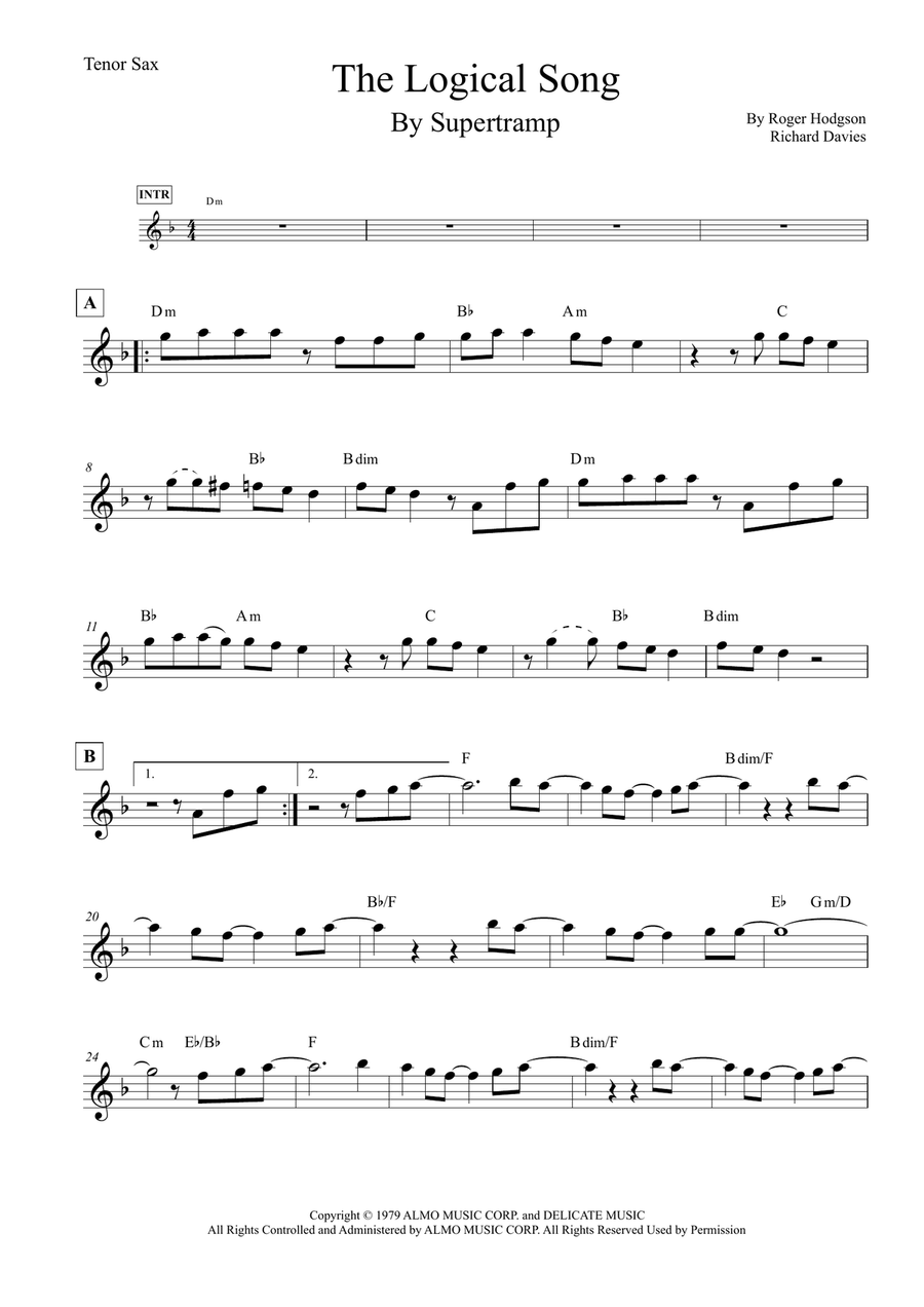 The Logical Song Tenor Saxophone scores gallery preview page 1