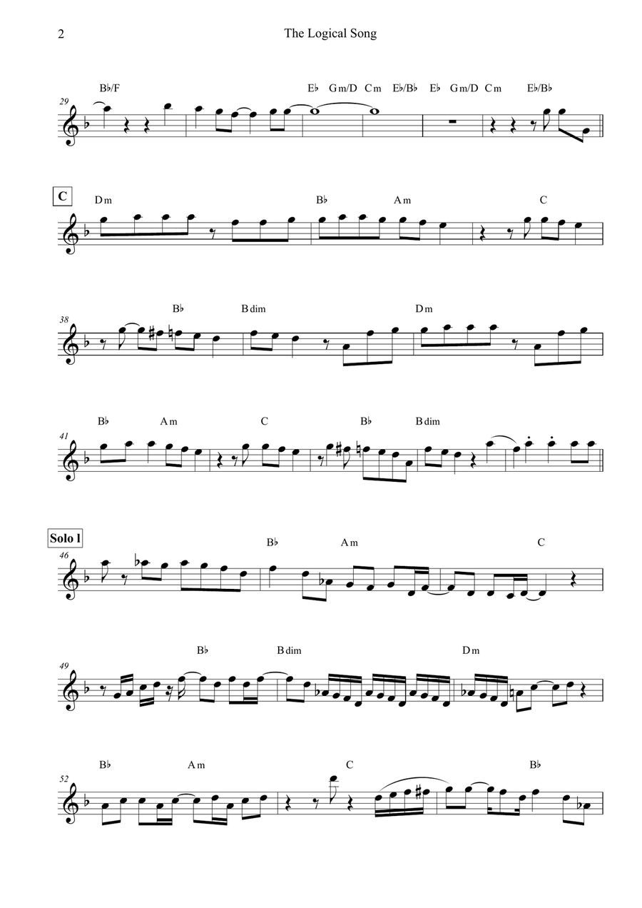 The Logical Song Tenor Saxophone scores gallery preview page 2