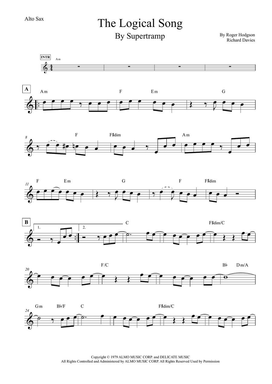 The Logical Song Alto Saxophone scores gallery preview page 1