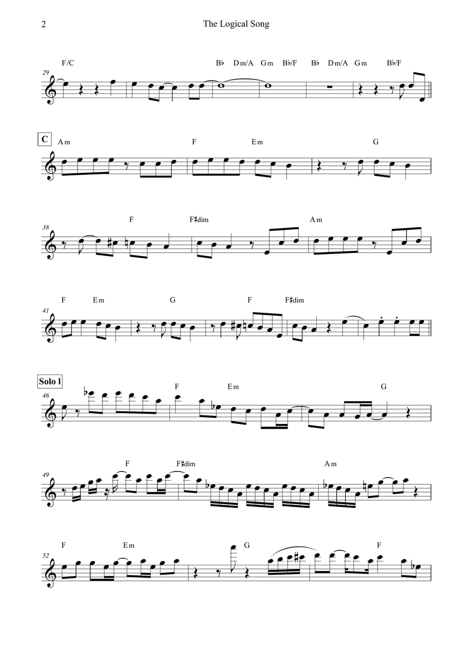 The Logical Song Alto Saxophone scores gallery preview page 2